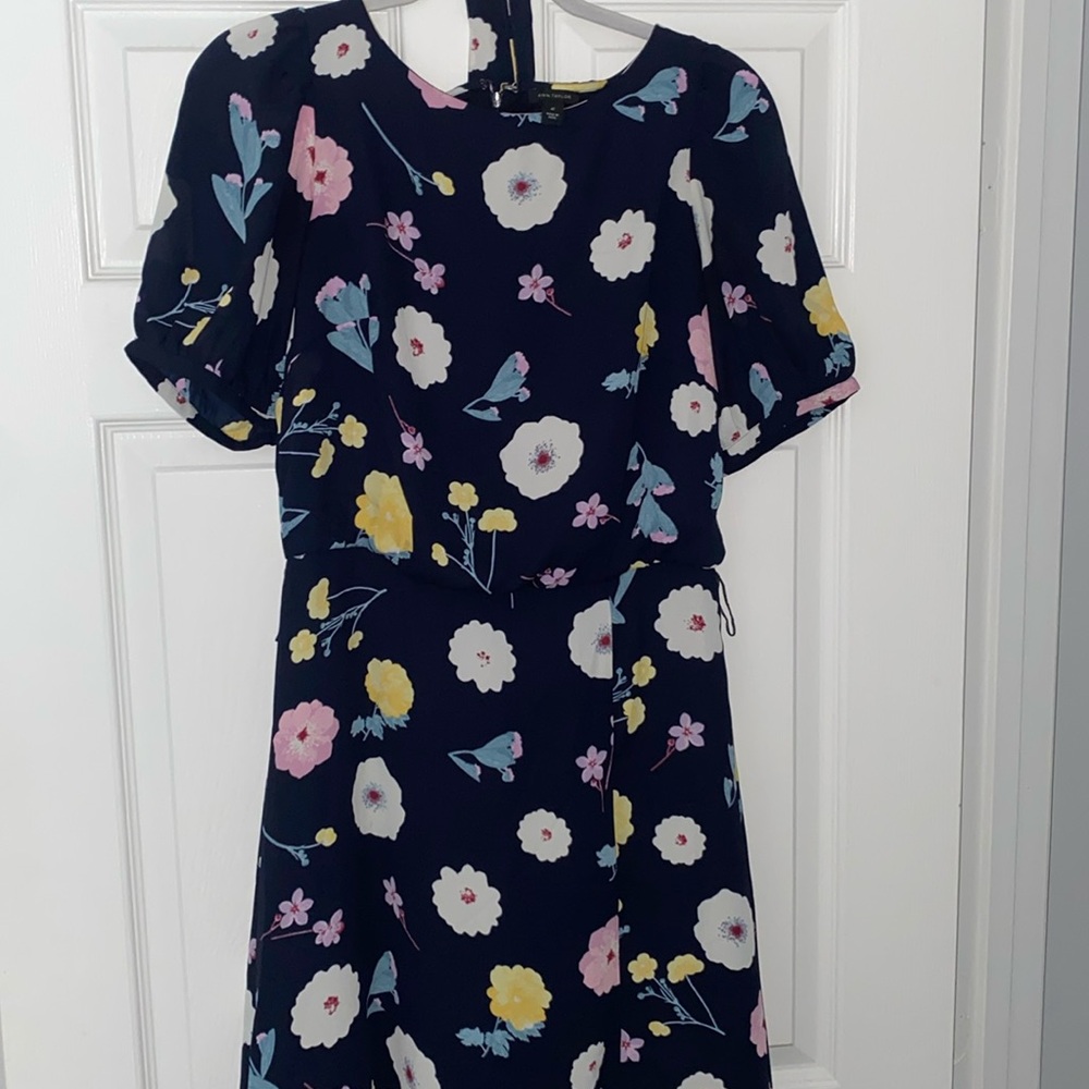 Ann Taylor sz 4P Navy Dress with Flowers!
